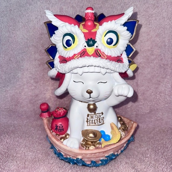 RARE HARD TO FIND Chinese Good Fortune Money Luck Cat Statue Figurine Resin - Picture 1 of 11